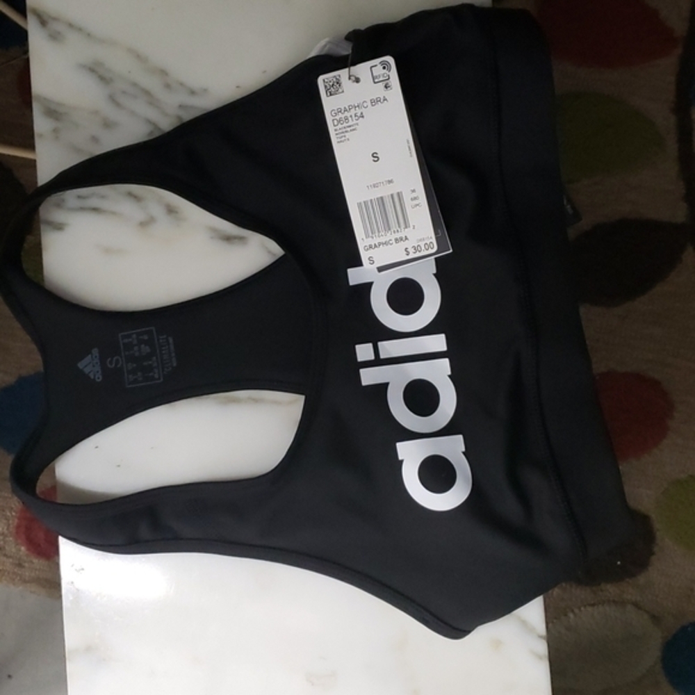 NWT ADIDAS BLK GRAPHIC SPORTS BRA SIZE SMALL